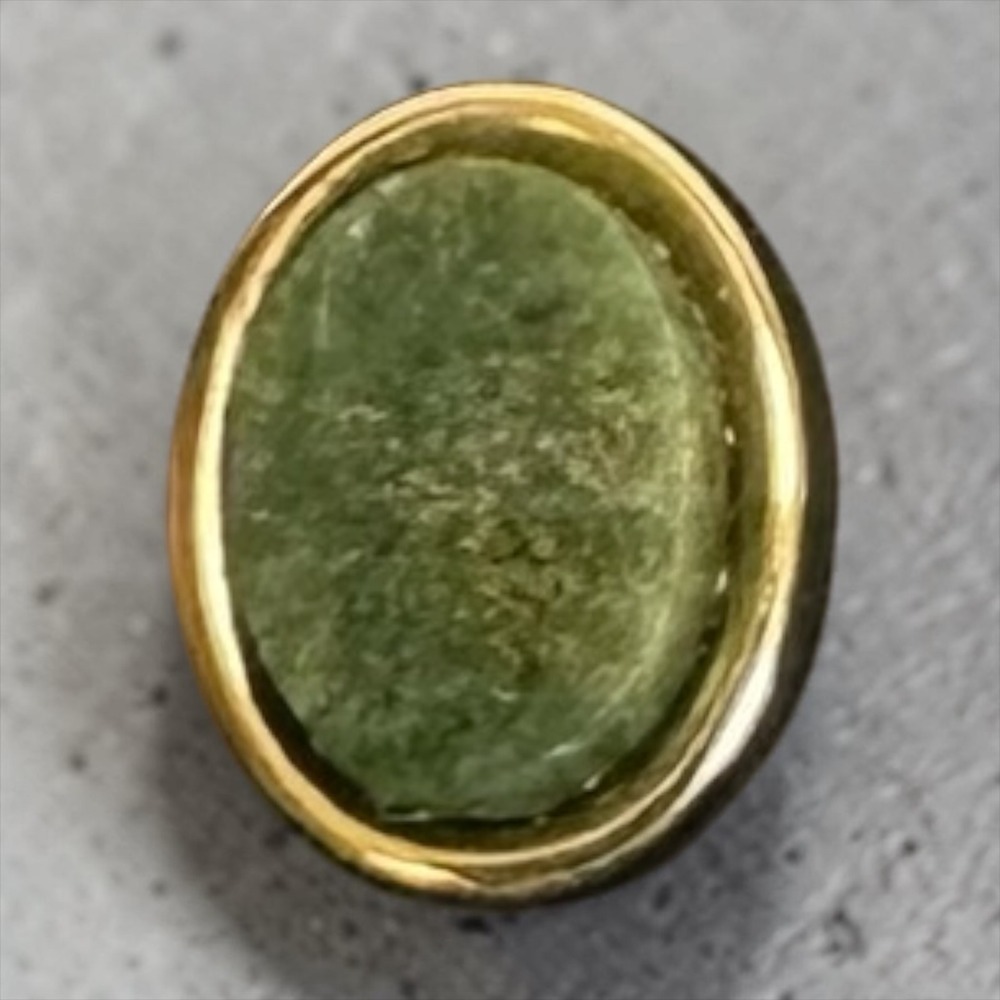 Vintage Tie Tack Mens Green Gold Tone Oval Stone Inlay Chain Bar